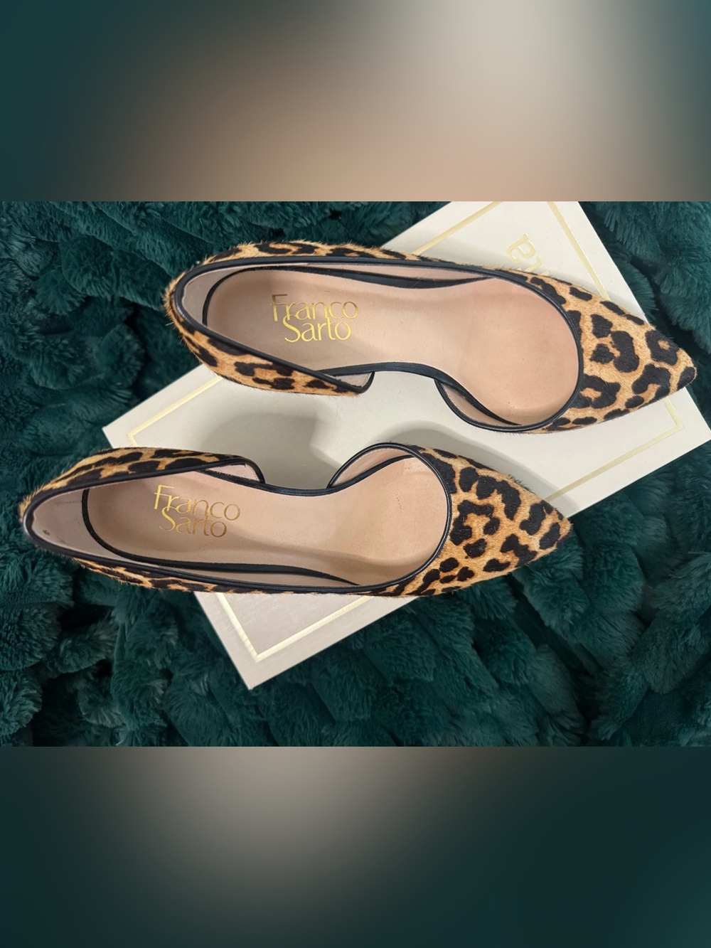 Franco Sarto Leopard Print Wedge Pumps in Tan and Black - Picture 2 of 7